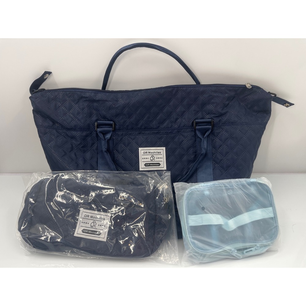 OR Mochilas Navy Blue Quilted Travel Duffel Bag Set with‎ Pouches 3 Piece